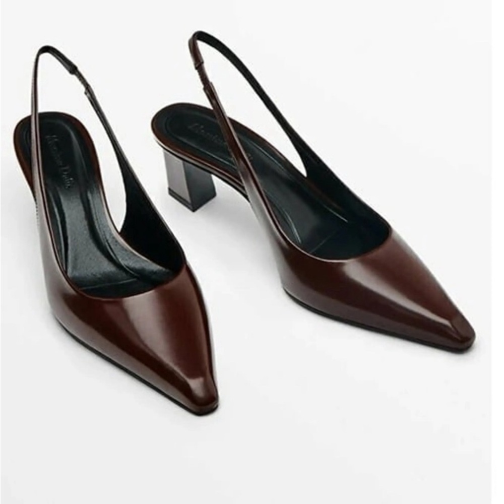 Brand new Massimo Dutti brown burgundy leather slingbacks 39